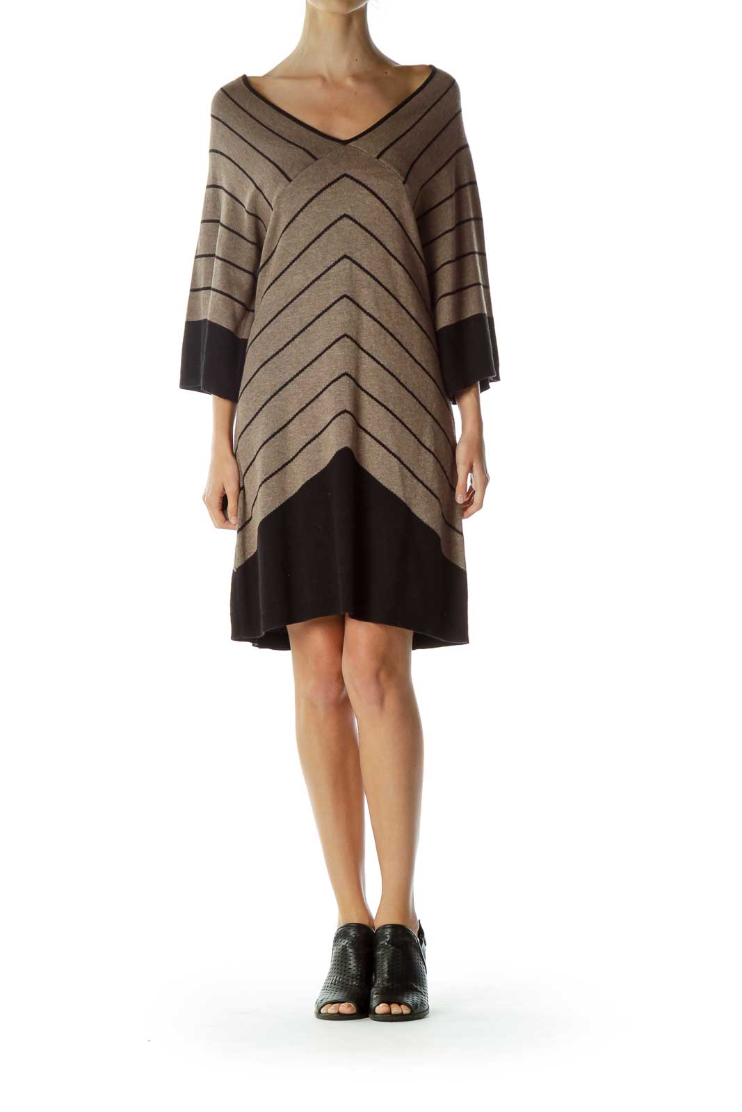 Brown Black Striped Knit Dress