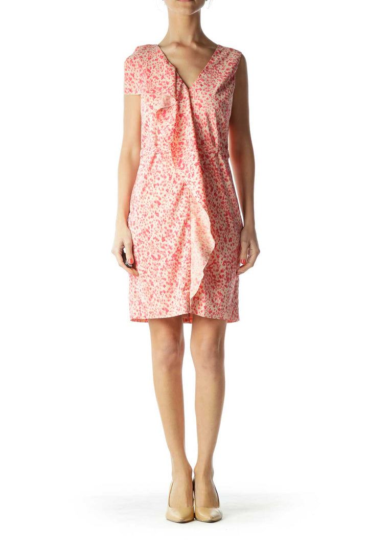 Beige Pink Ruffle & Print Work Dress