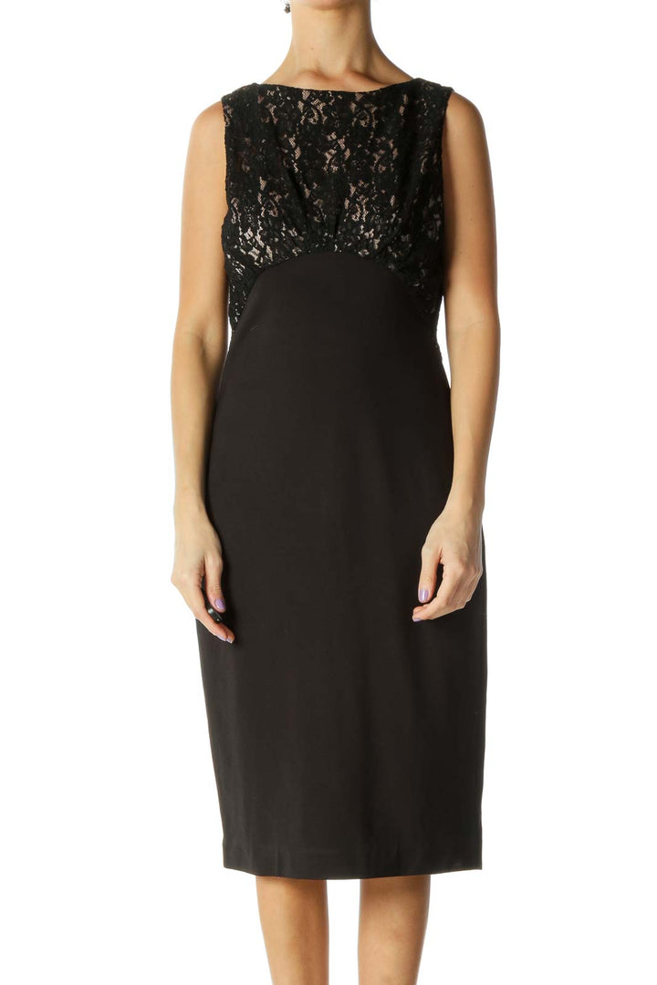 Black Beige Lace Work Dress