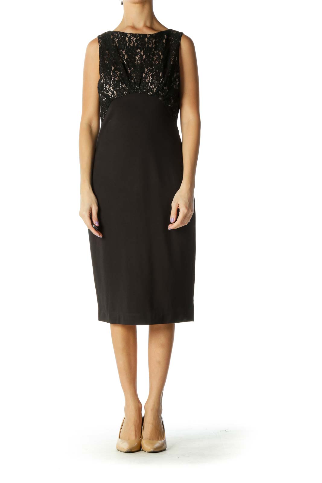 Black Beige Lace Work Dress