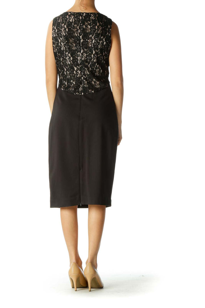 Black Beige Lace Work Dress