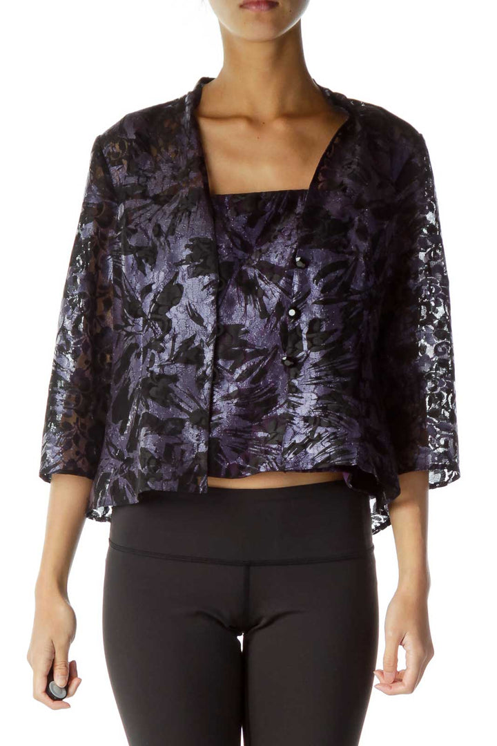 Purple Black Lace Shimmer Tank Top w/ Cropped Jacket