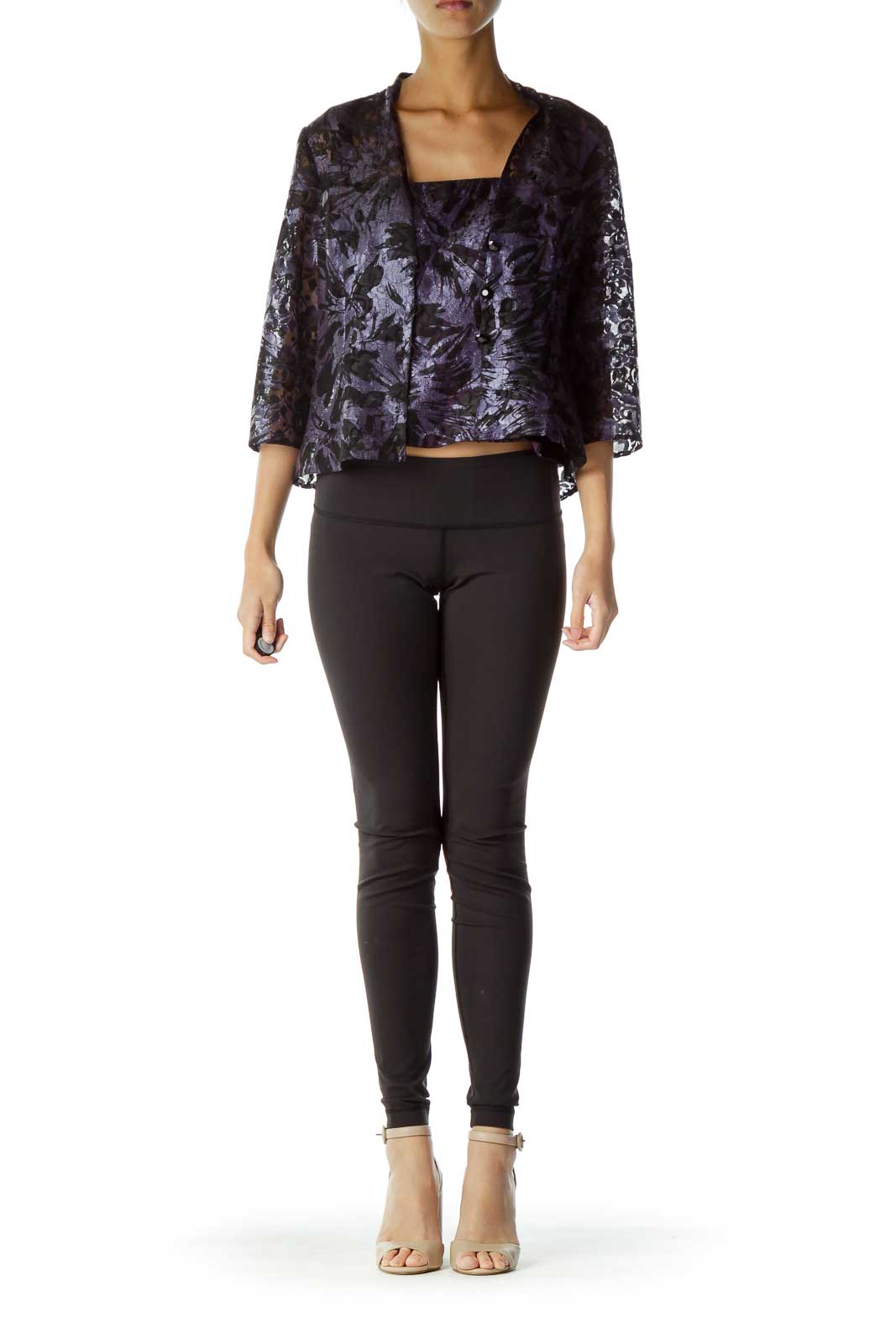 Purple Black Lace Shimmer Tank Top w/ Cropped Jacket