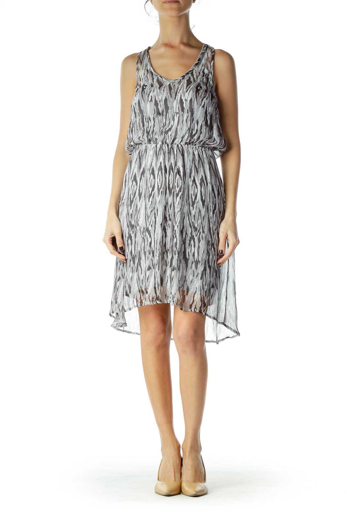 Gray Black Print Sheer Stretchy A-line Dress