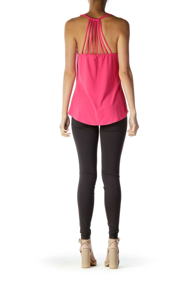 Pink Spaghetti-strap Ruffled Top