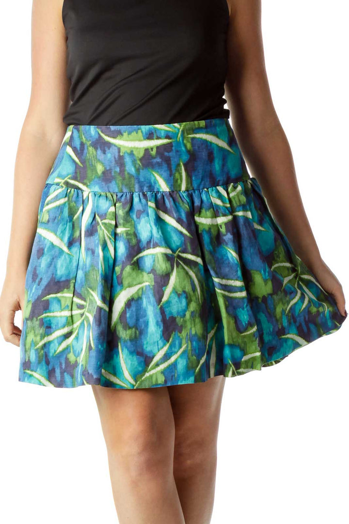 Blue Green White Tropical Print Skirt