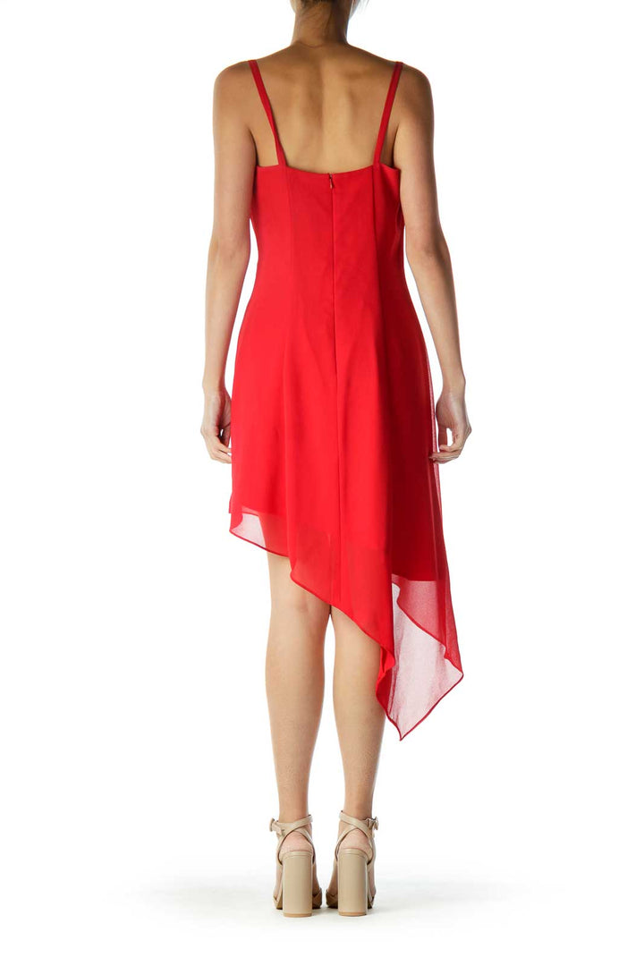 Red Spaghetti Strap Asymmetric Cocktail Dress