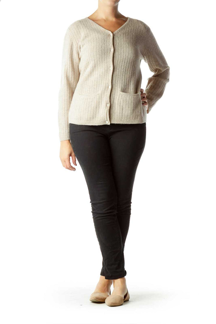 Beige Cable Knit Cardigan