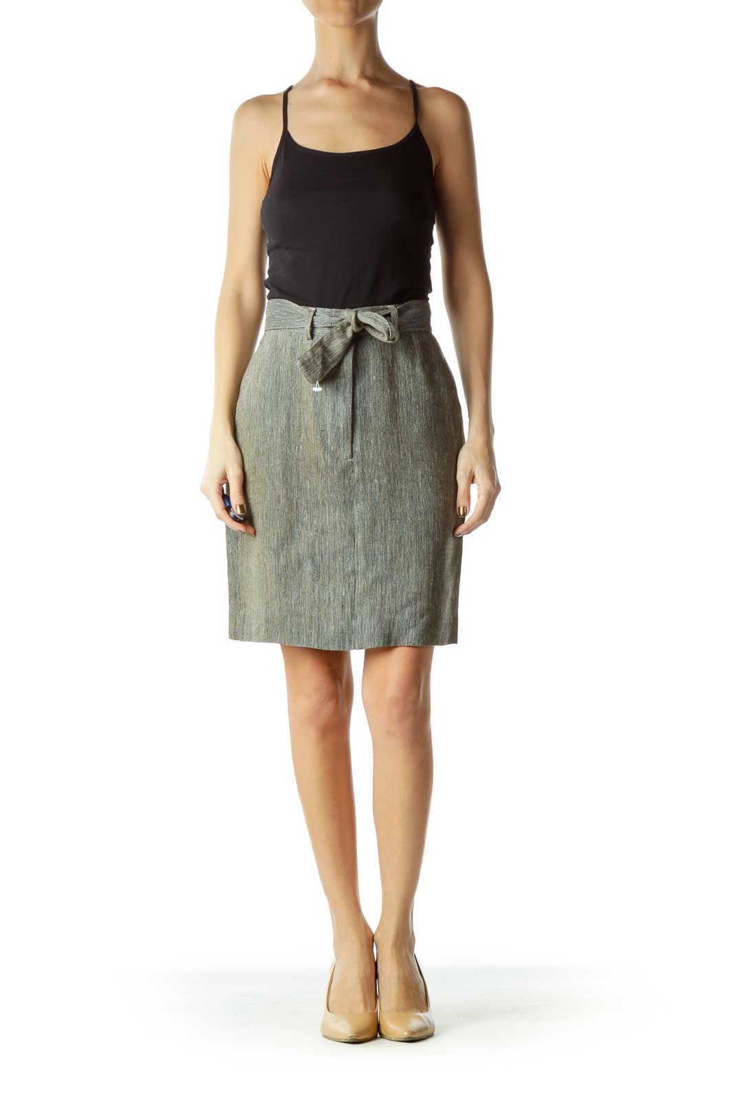 Gray Pocketed Zipper-Fly Pencil Skirt