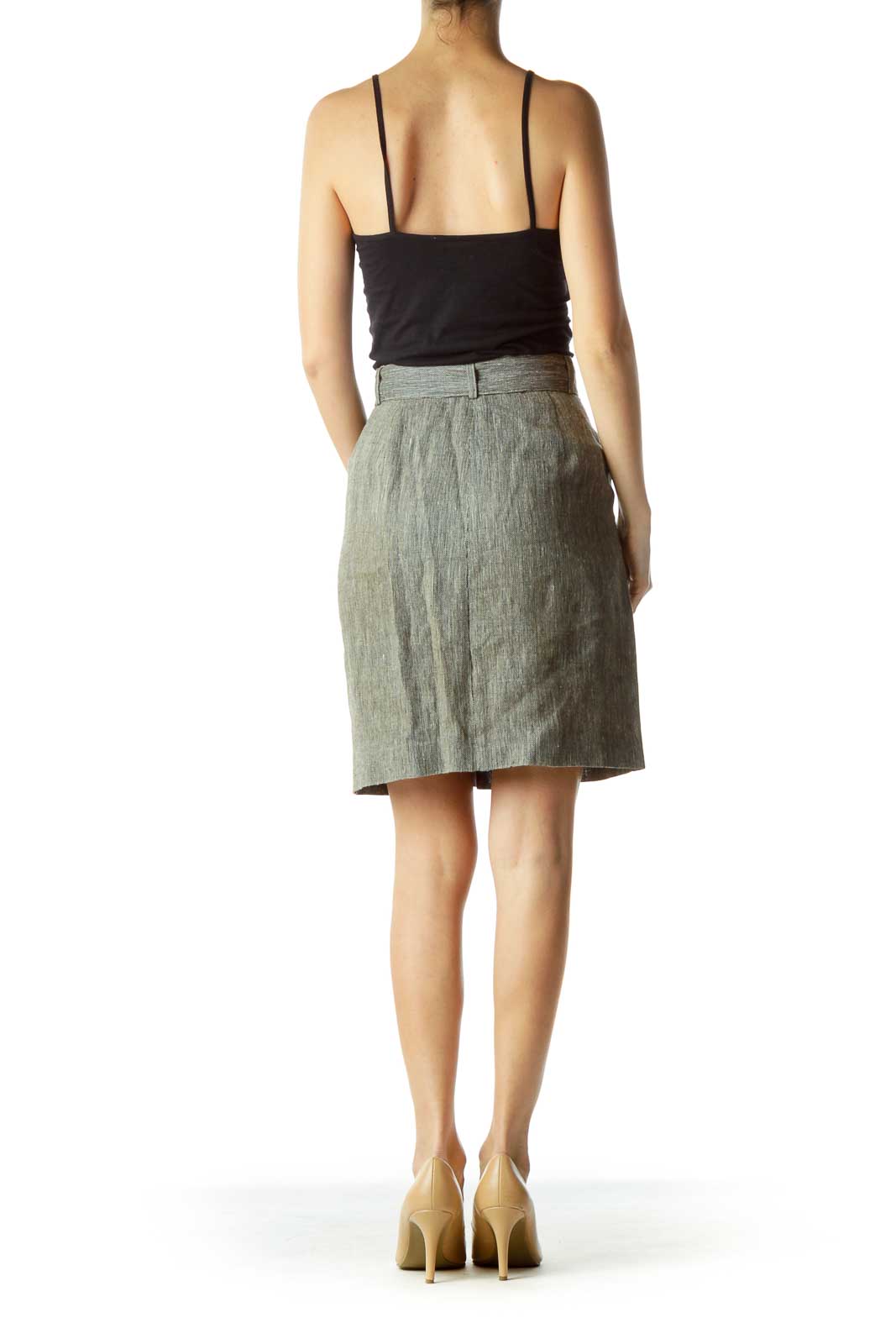 Gray Pocketed Zipper-Fly Pencil Skirt