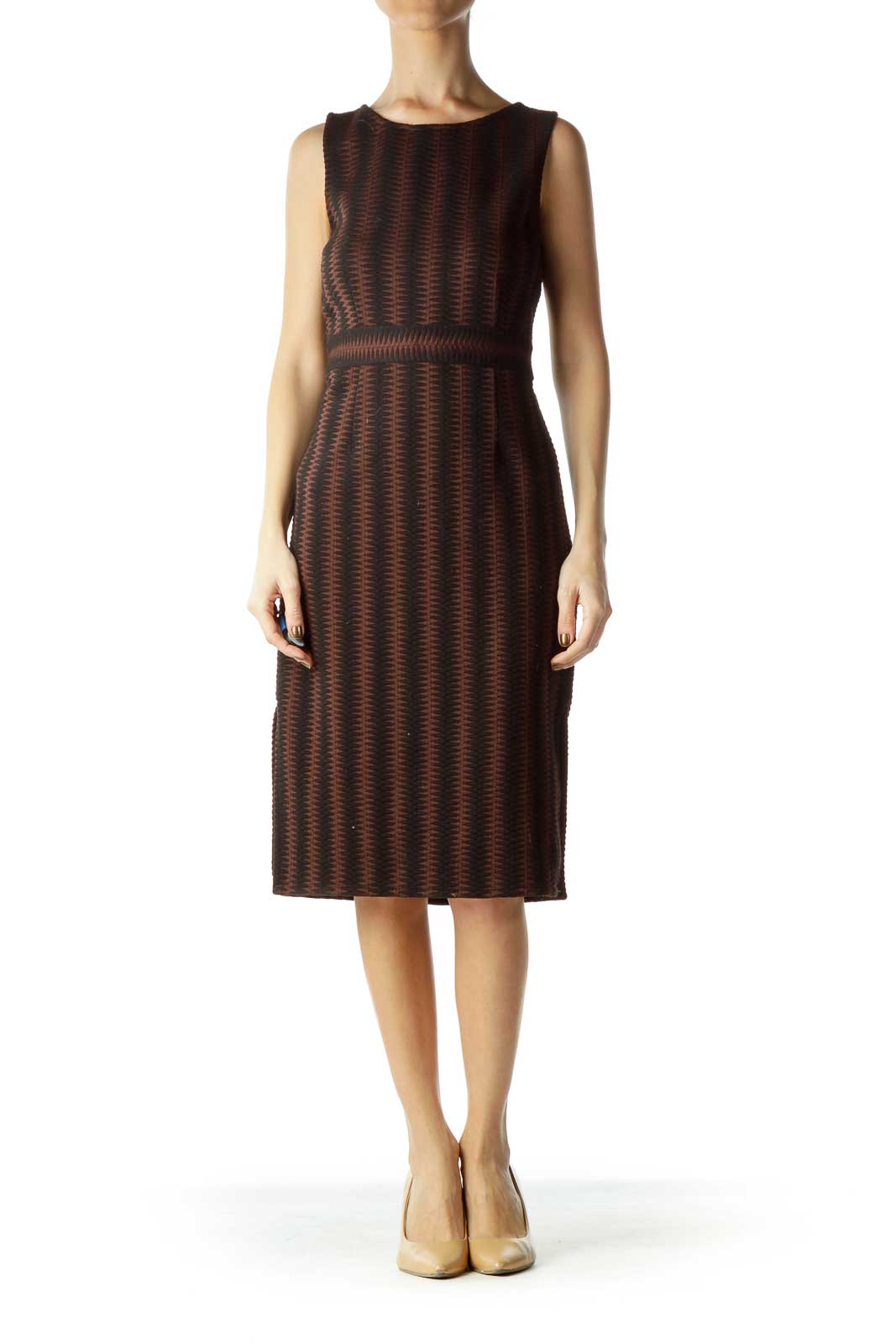 Black Brown Zig-zagged A-Line Work Dress