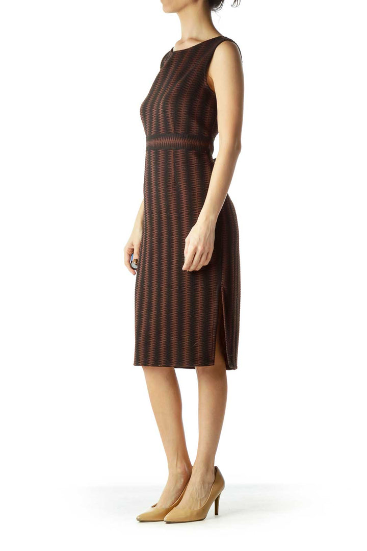 Black Brown Zig-zagged A-Line Work Dress