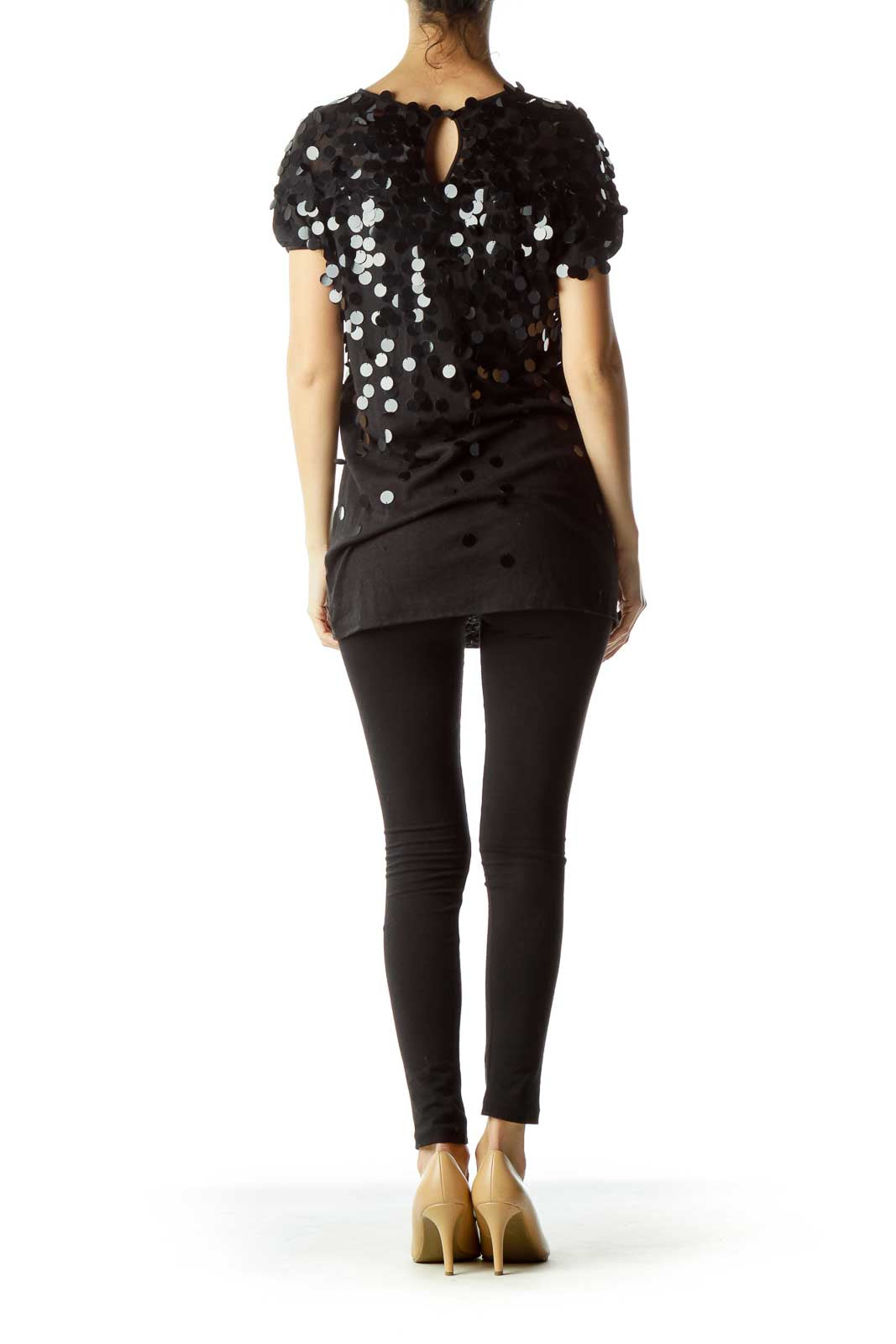 Black Sequined Loose Short-Sleeve Top