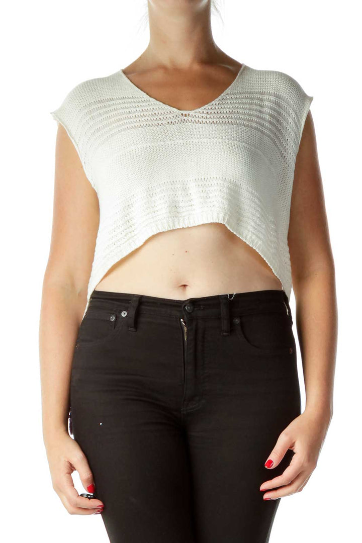 Cream One Size Crochet High-Low Ombre Top