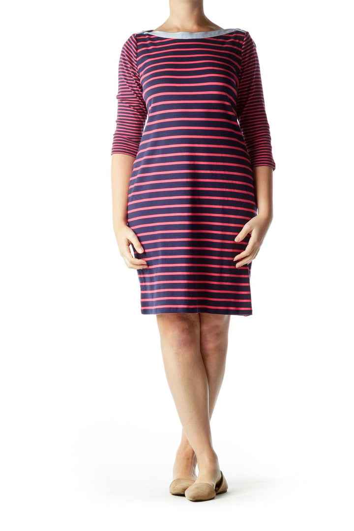 Navy Striped Cotton Dress