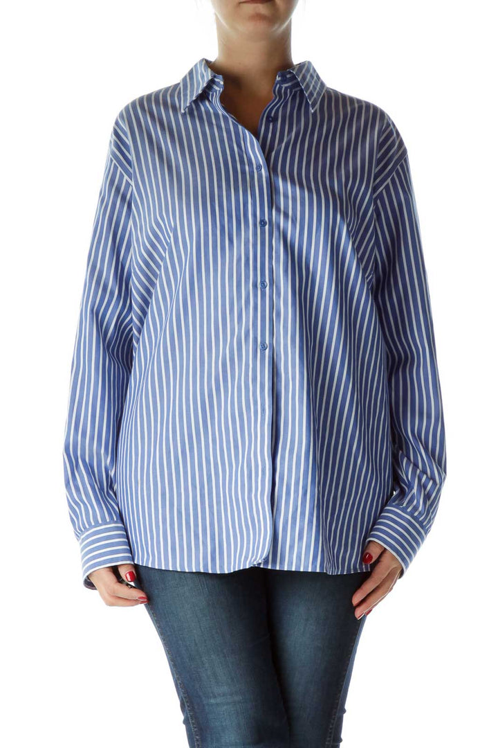 Blue White Pinstripe Collared Shirt