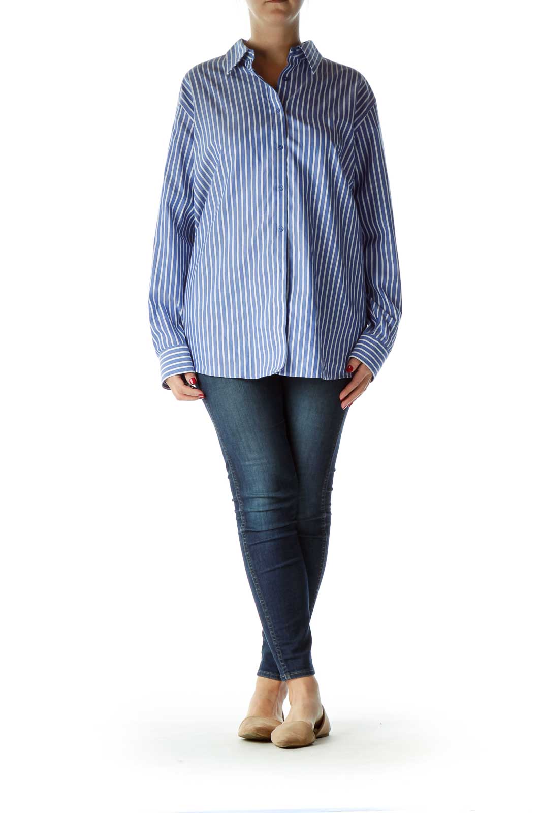 Blue White Pinstripe Collared Shirt