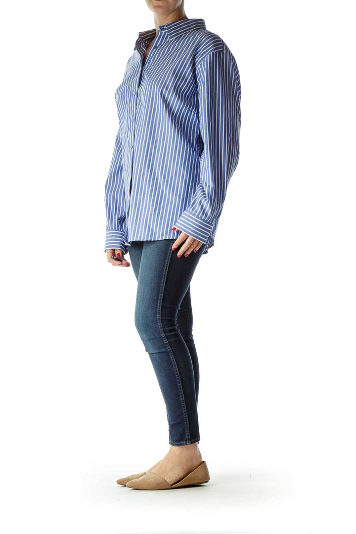 Blue White Pinstripe Collared Shirt