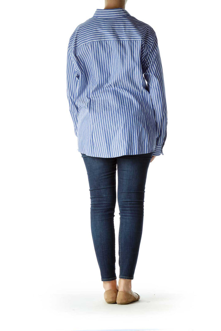 Blue White Pinstripe Collared Shirt