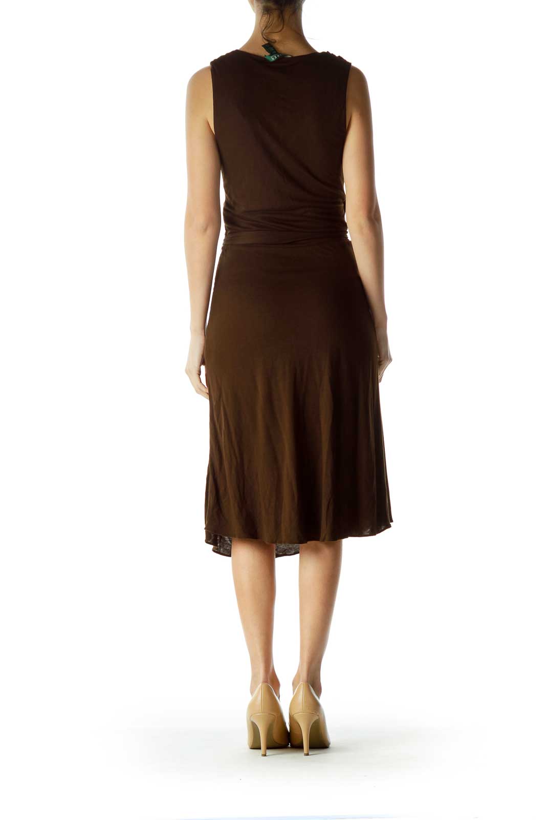 Brown Wrap Ruched A-Line Dress