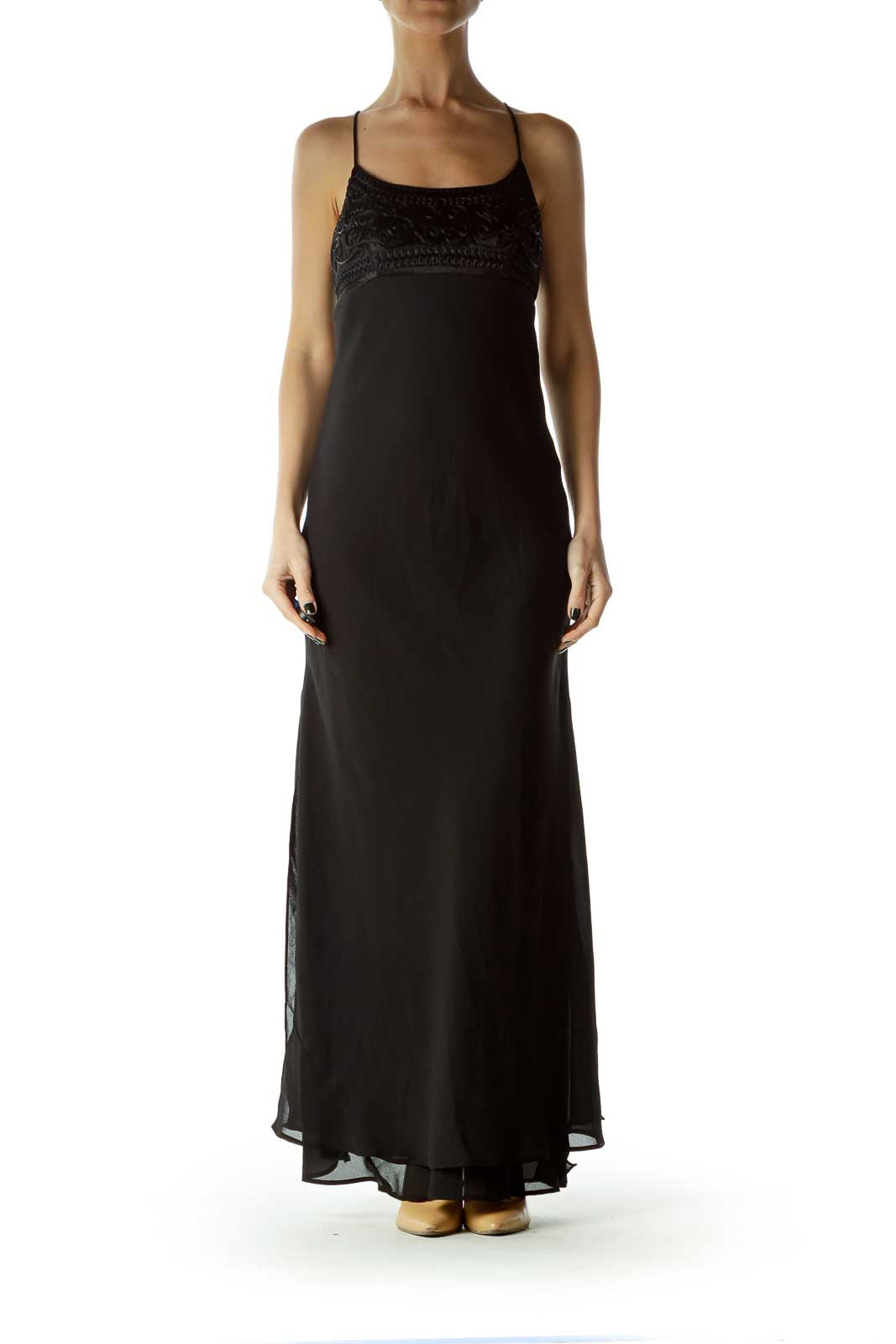 Black Spaghetti Strap Empire Waist Evening Dress