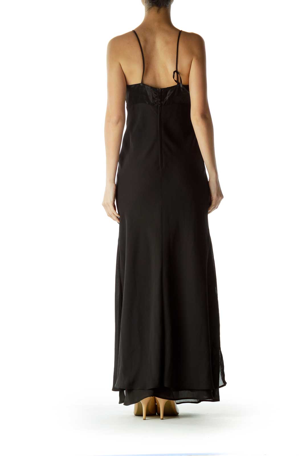 Black Spaghetti Strap Empire Waist Evening Dress