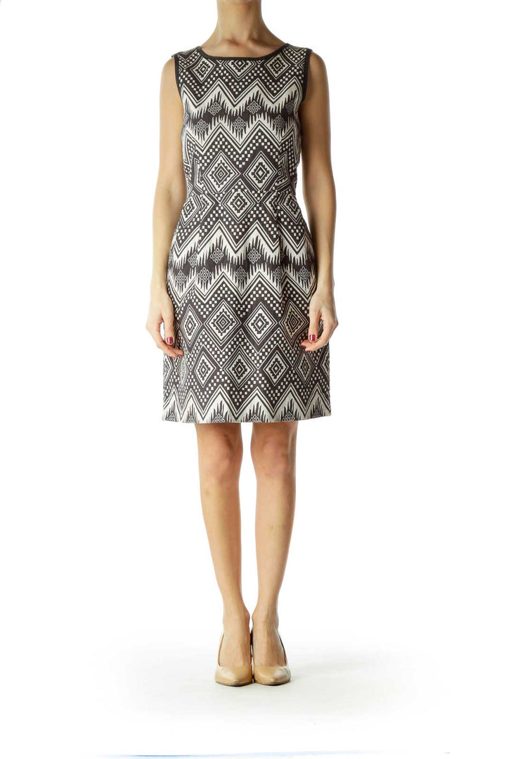 Black Beige Tribal Print Empire Waist Dress