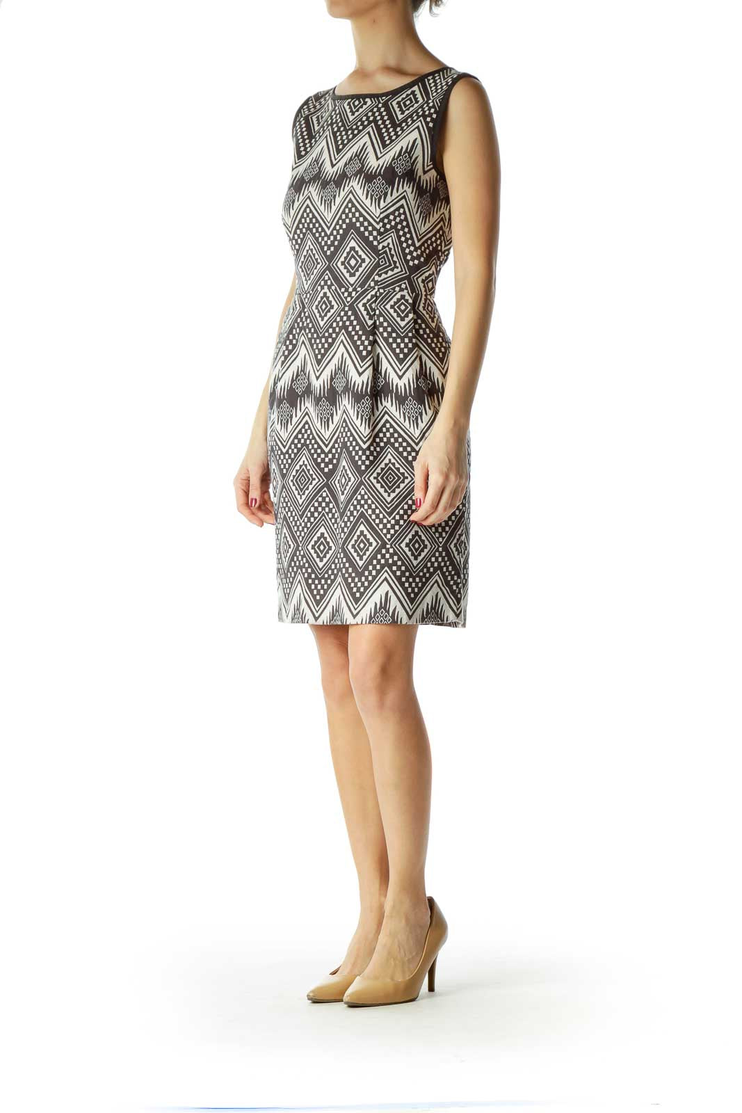 Black Beige Tribal Print Empire Waist Dress