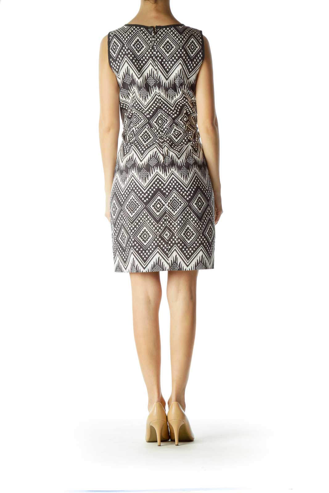 Black Beige Tribal Print Empire Waist Dress