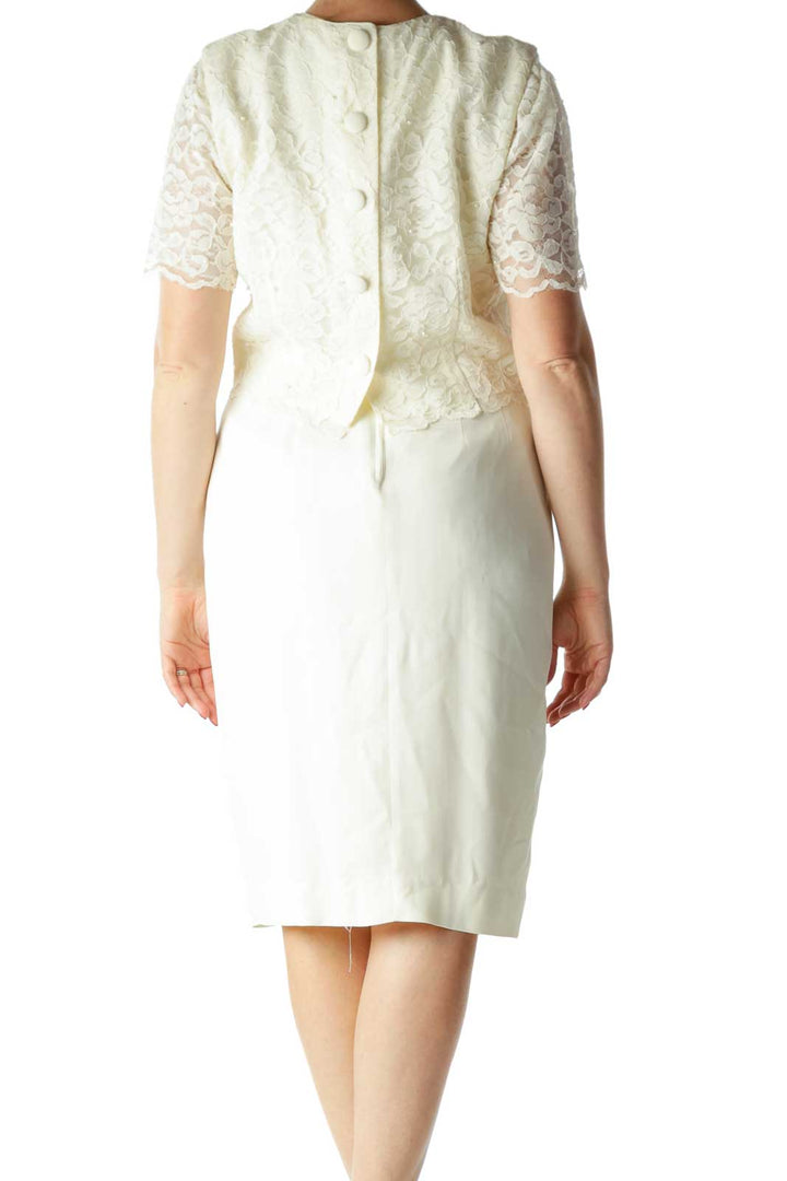 Cream Lace Upper Short-Sleeve Day Dress