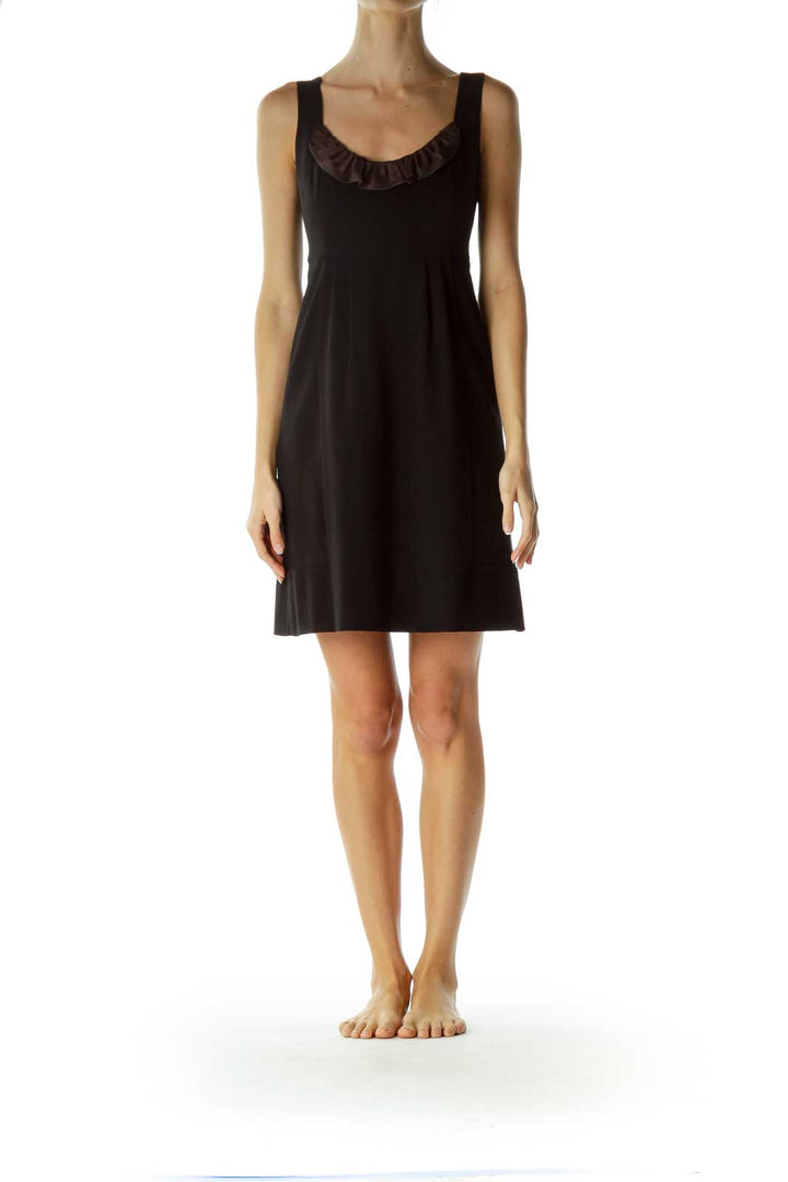 Black Brown Ruffled Round Neck Cocktail Dress