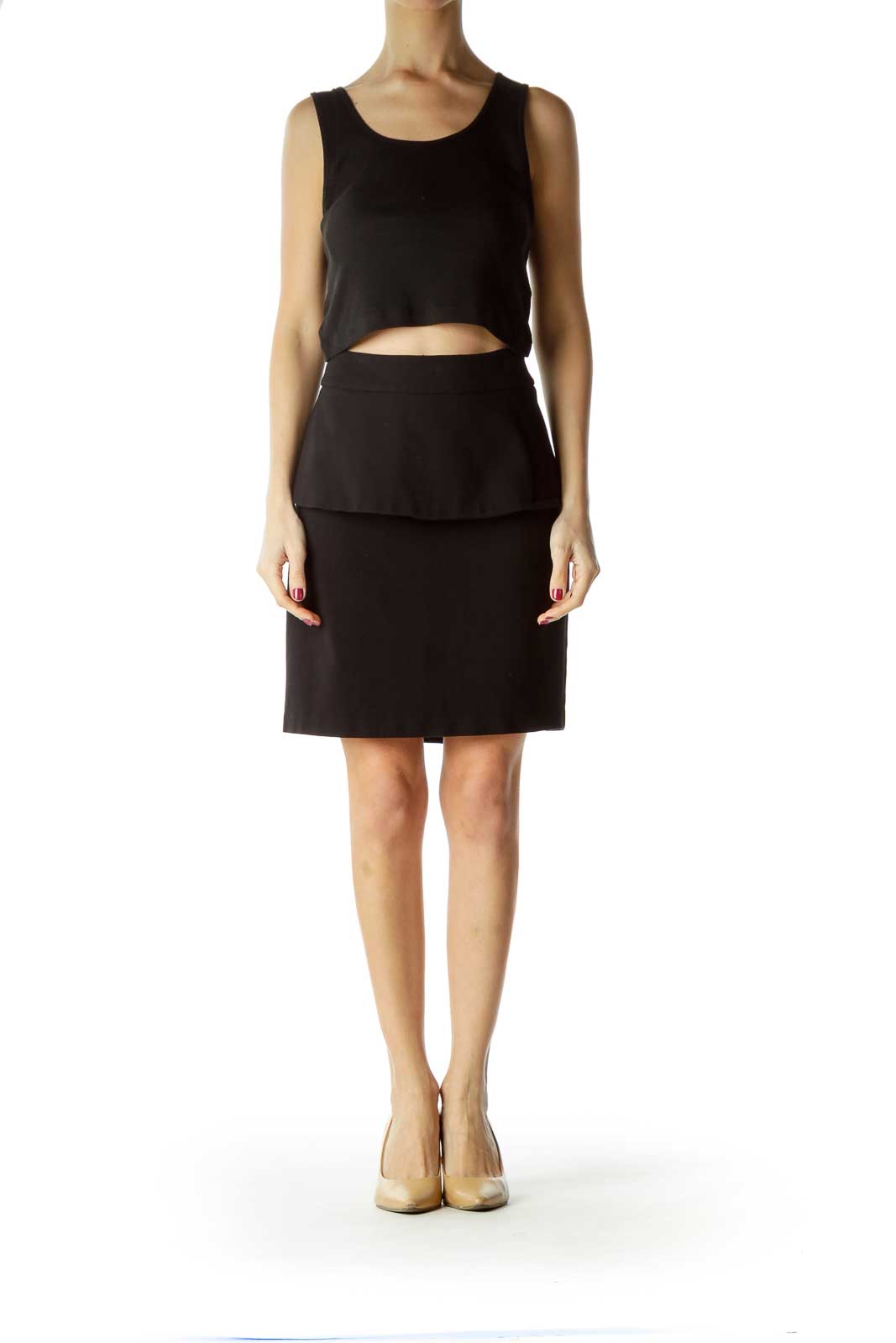 Black Flared Slitted Flared Skirt