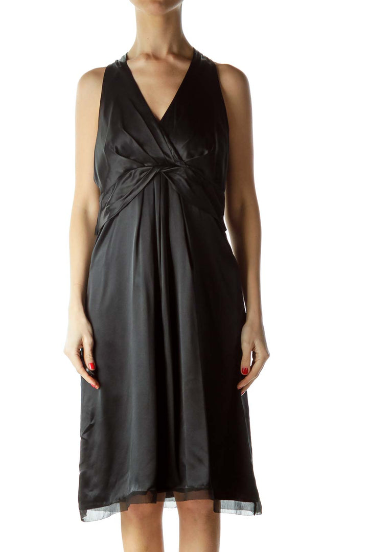 Black Halter Neck Pleated Front Cocktail Dress