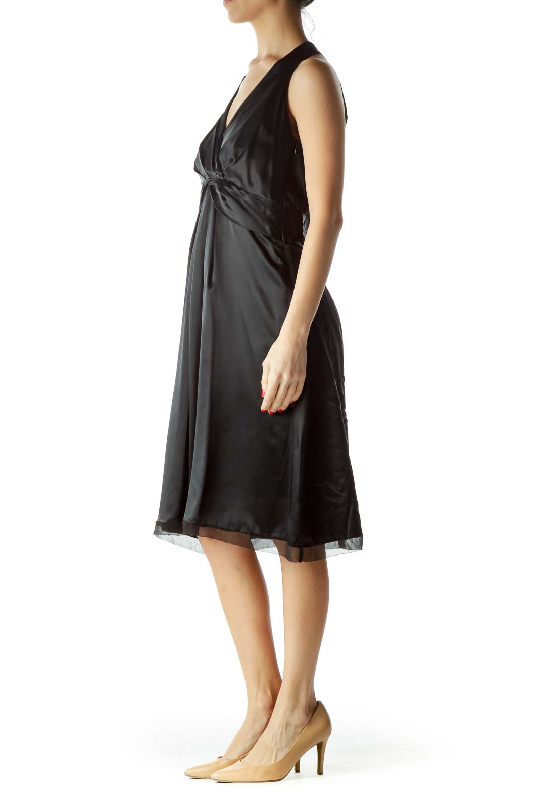 Black Halter Neck Pleated Front Cocktail Dress