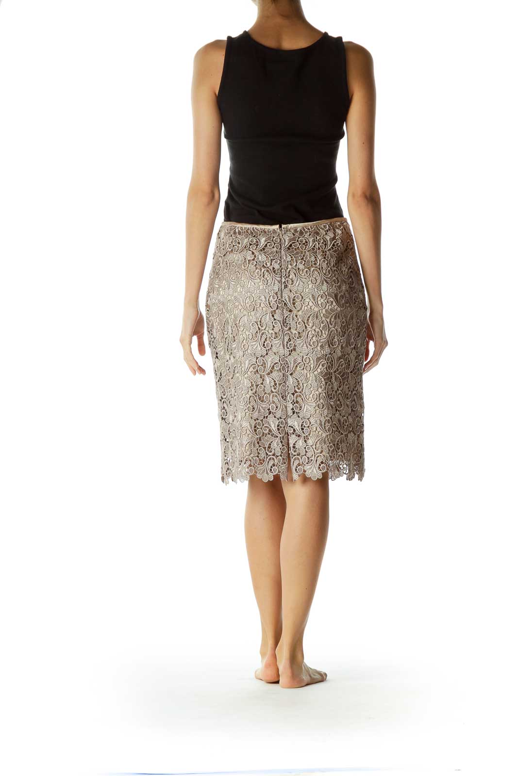 Gold Lace Scalloped Pencil Skirt