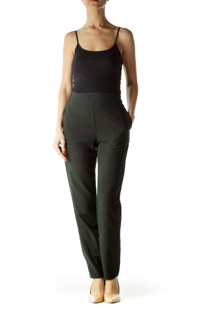 Green Elastic Straight Leg Pants