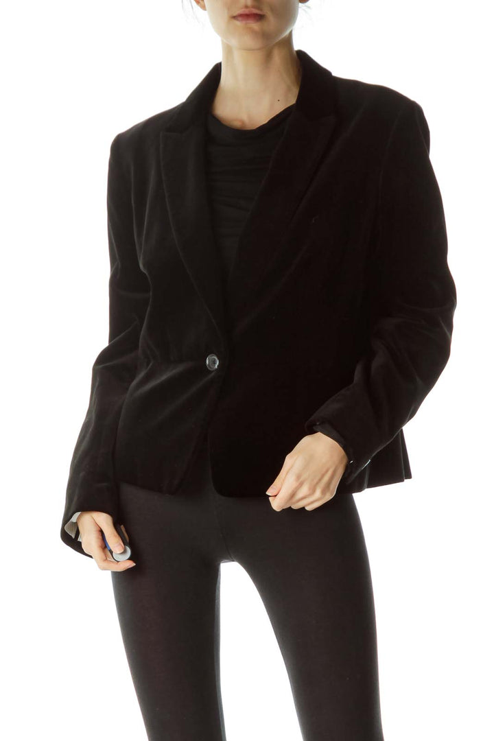 Black Velvet Blazer with Front Button