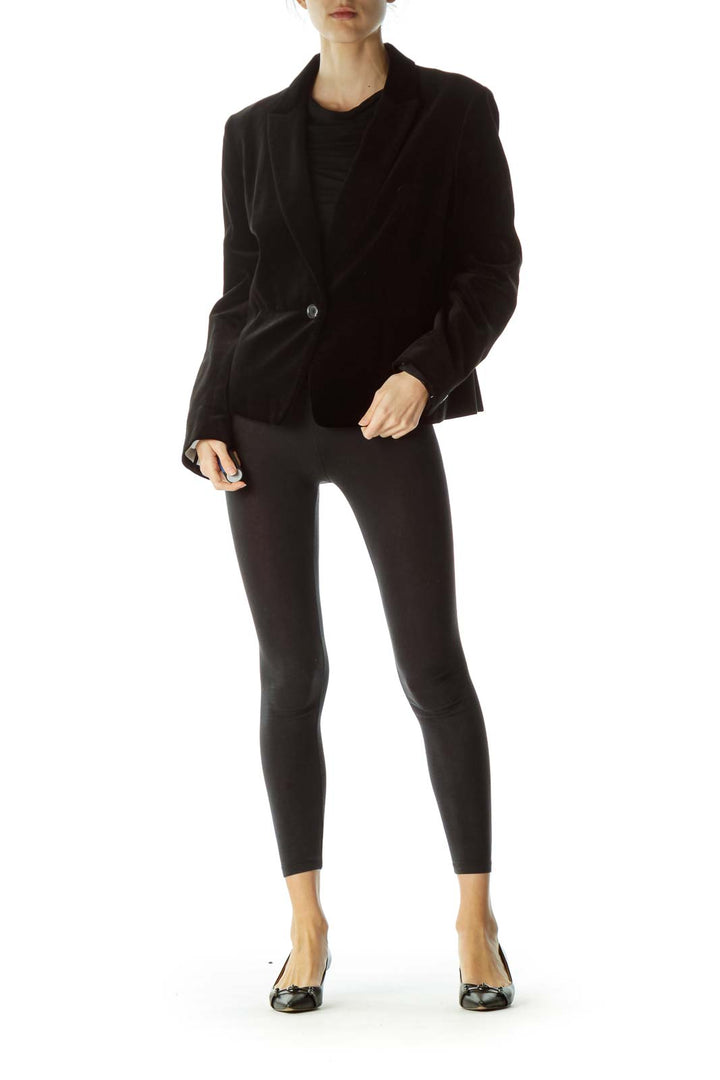 Black Velvet Blazer with Front Button