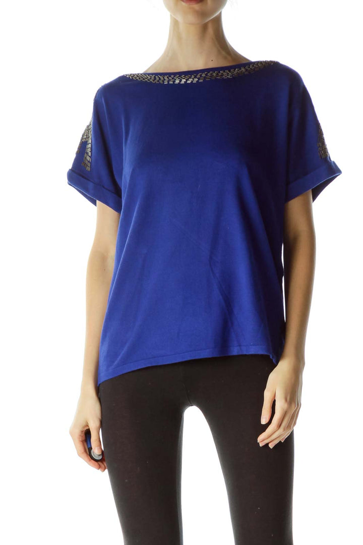 Electric Blue Embellished Knit Top