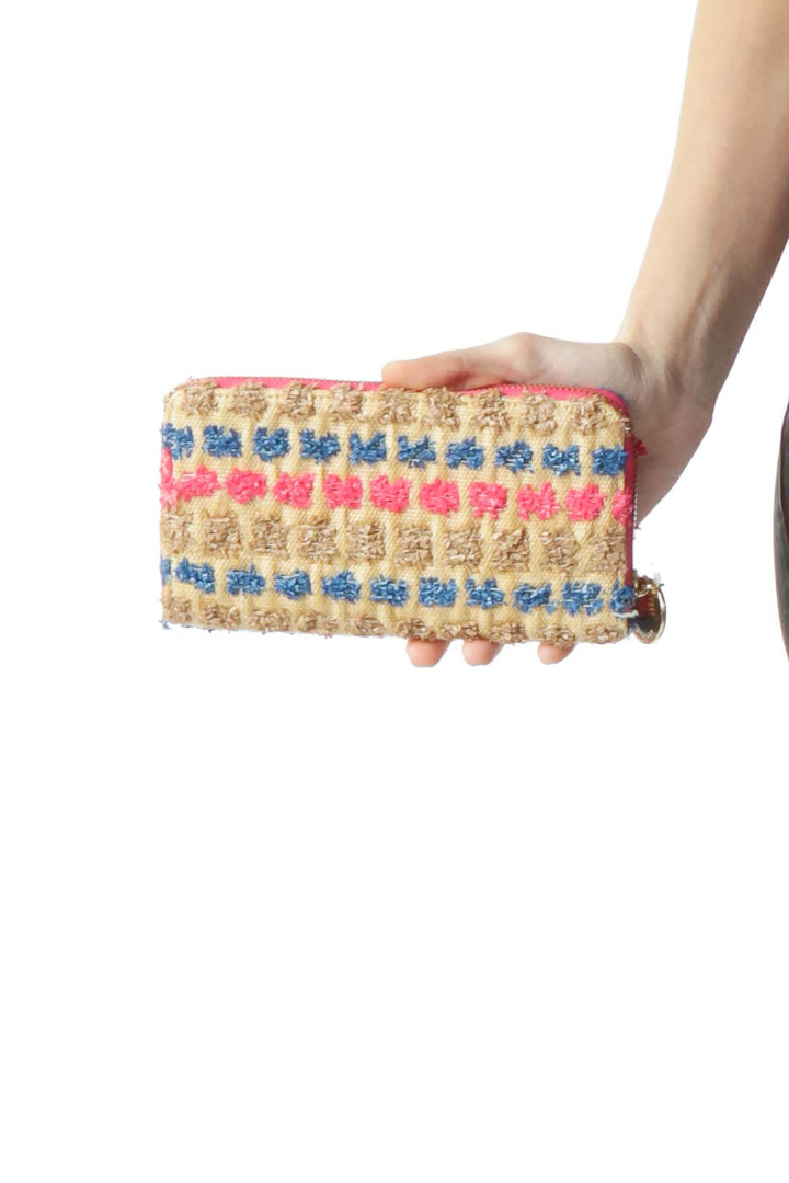 Brown Pink Blue Straw Detail Wallet