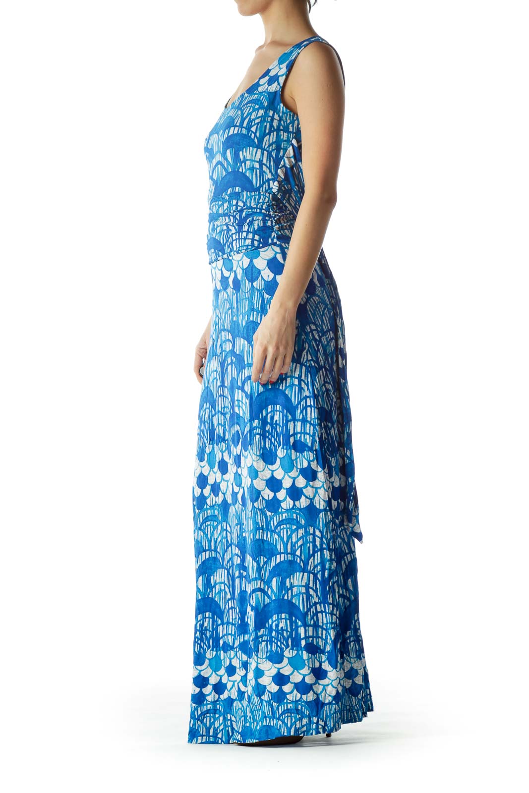 Front view of Tracy Reese blue floral print maxi dress