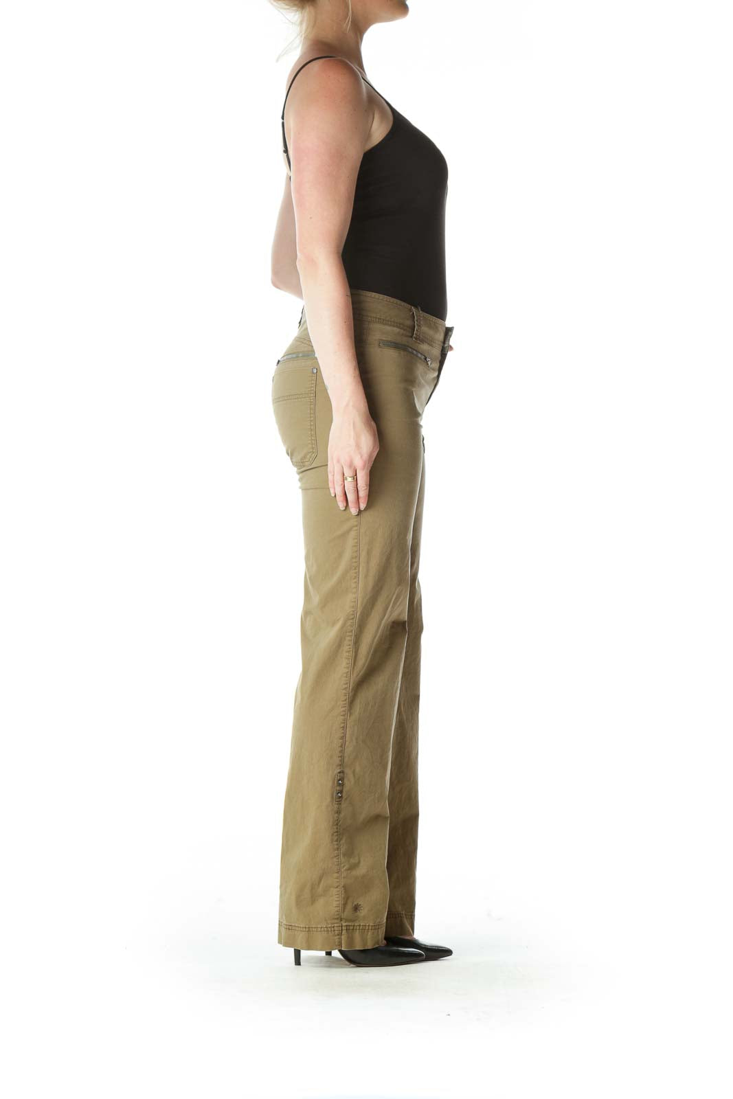 Beige Straight-Leg Pants