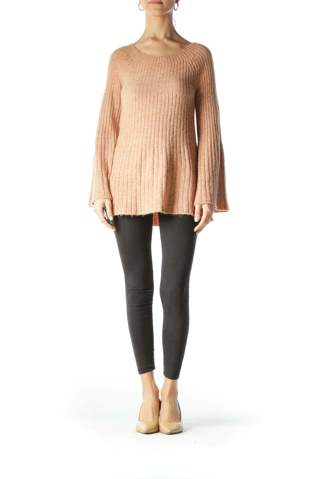 Orange Bell-Sleeve Knit Sweater