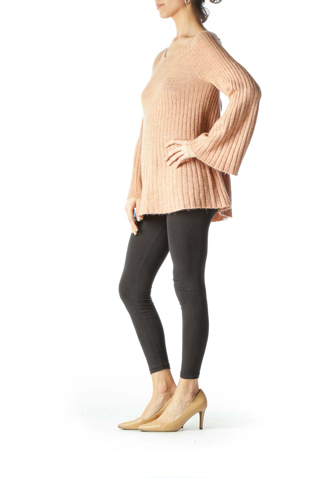 Orange Bell-Sleeve Knit Sweater