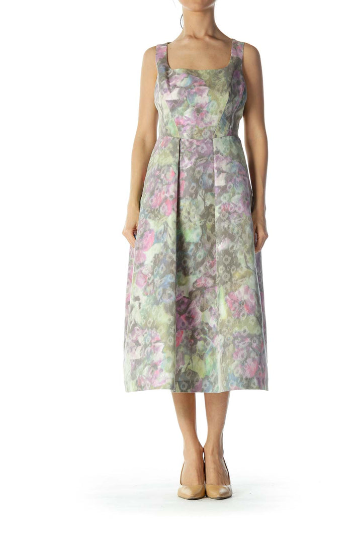 Multicolor Floral Print Evening Dress