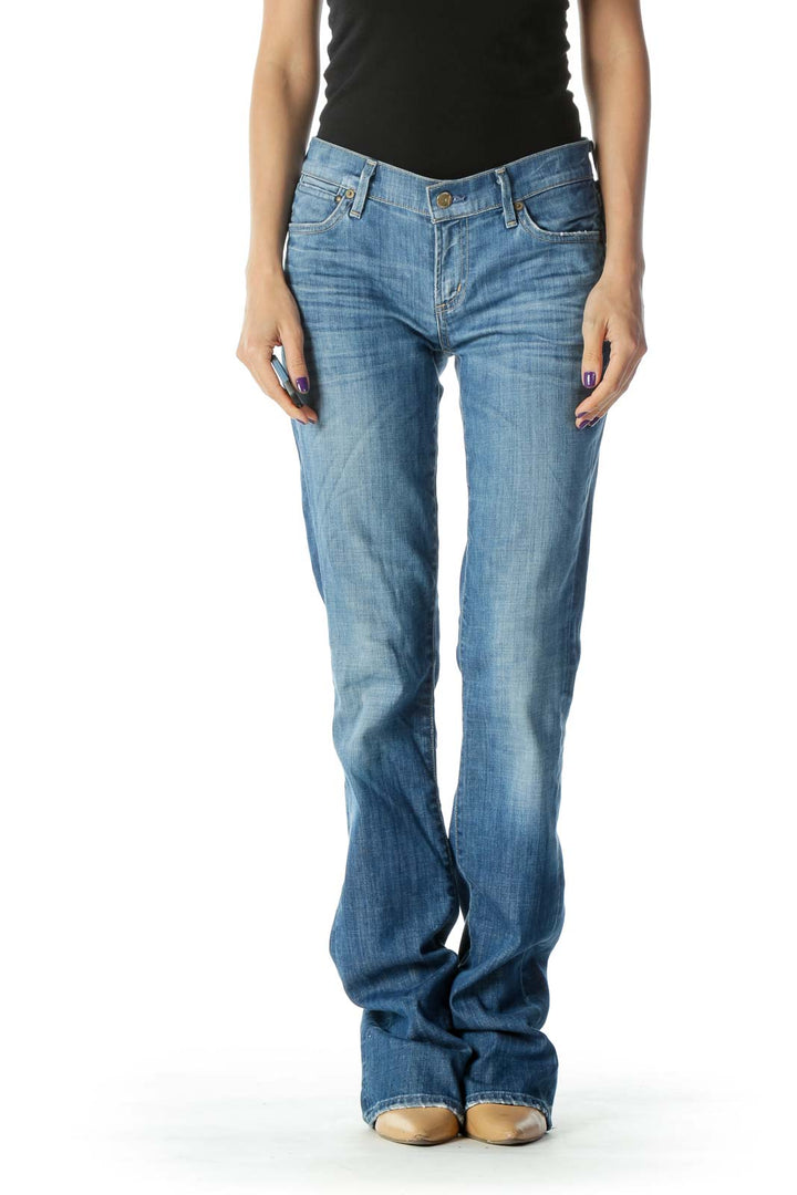 Blue Light Wash Mid Rise Slim Boot Cut Jean