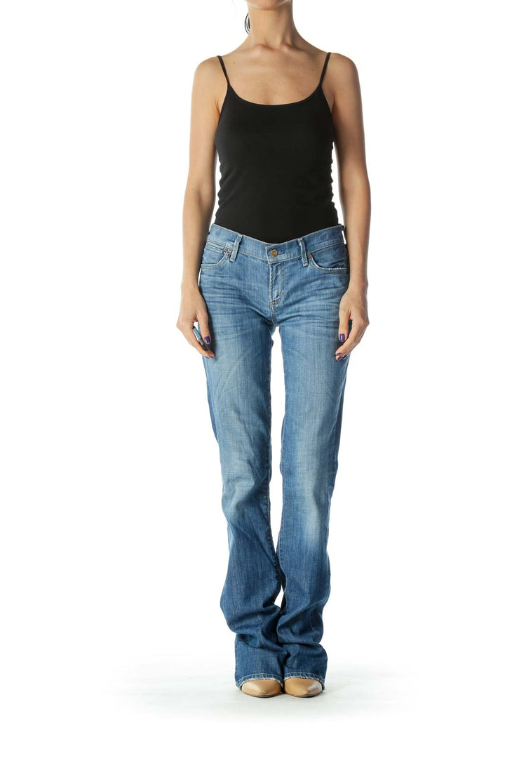 Blue Light Wash Mid Rise Slim Boot Cut Jean