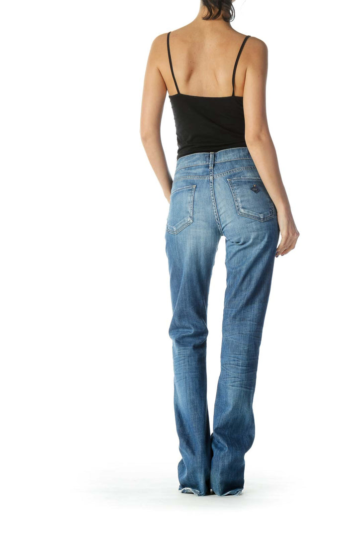 Blue Light Wash Mid Rise Slim Boot Cut Jean