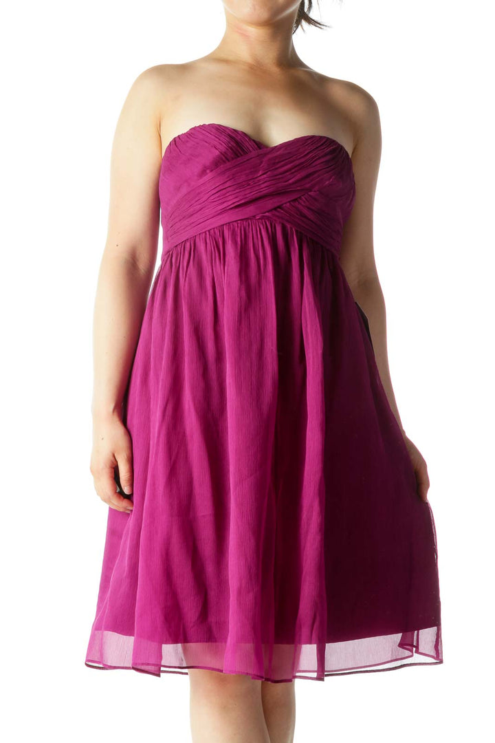 Purple Pleated Silk Cocktail Dress