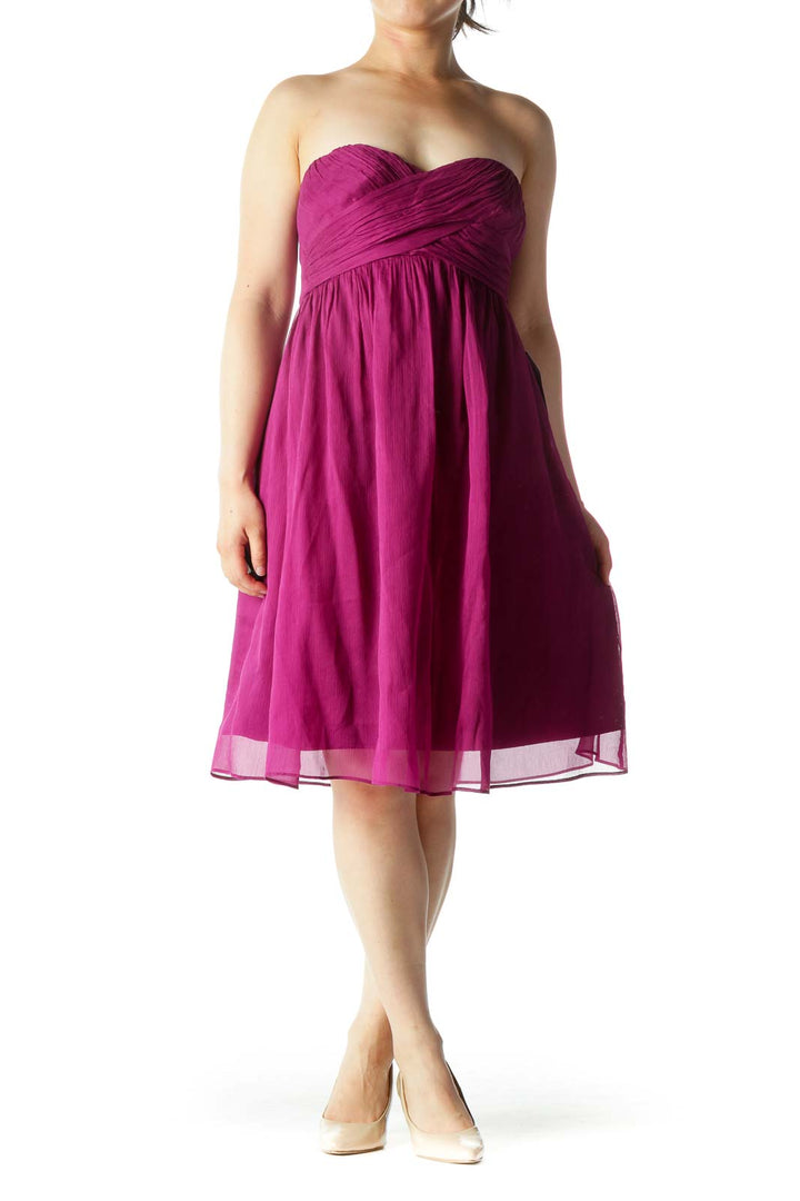 Purple Pleated Silk Cocktail Dress